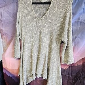 Elegant Knit V-Neck Blouse - Cream